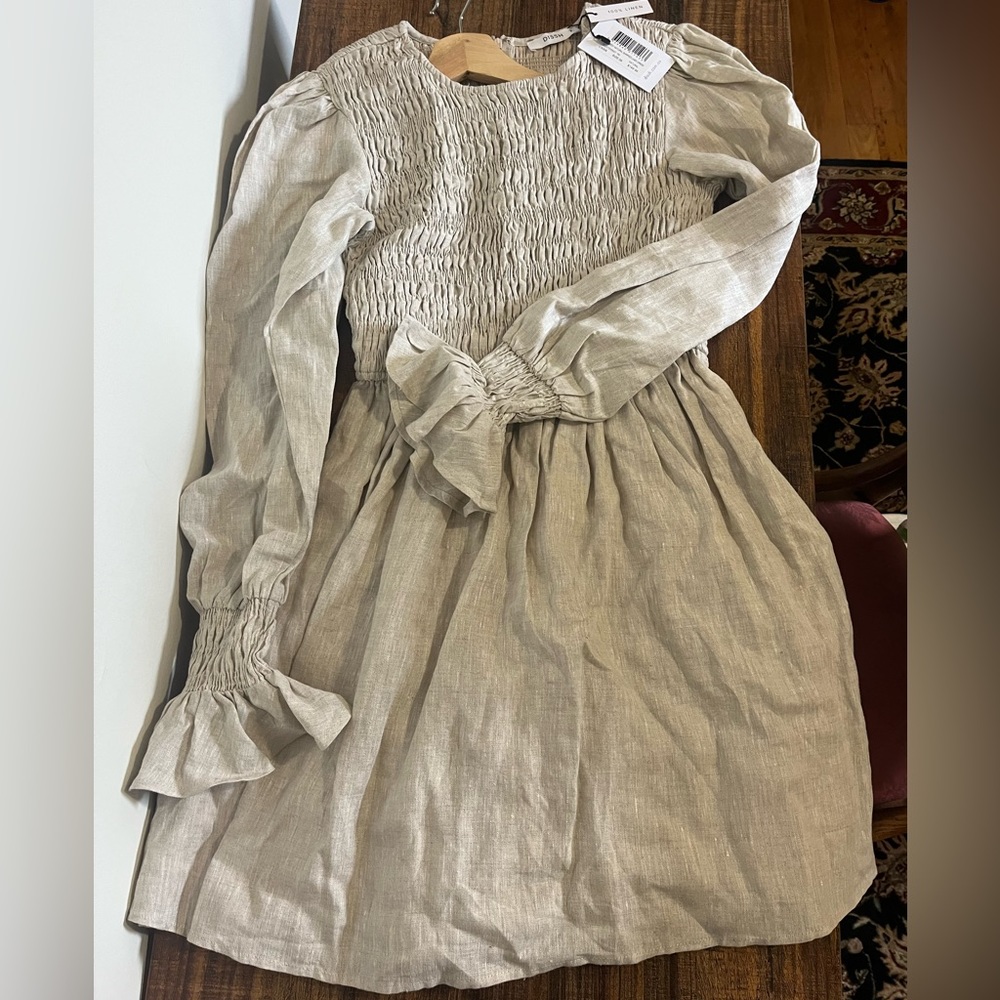 Dissh Kennedy Natural Shirred Linen Dress NWT - Picture 3 of 7